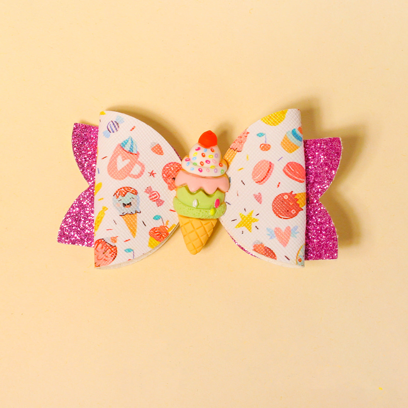 Wholesale Shiny Ice Cream Bow Double Layer Bow Girl Baby Cloth Clip Bow